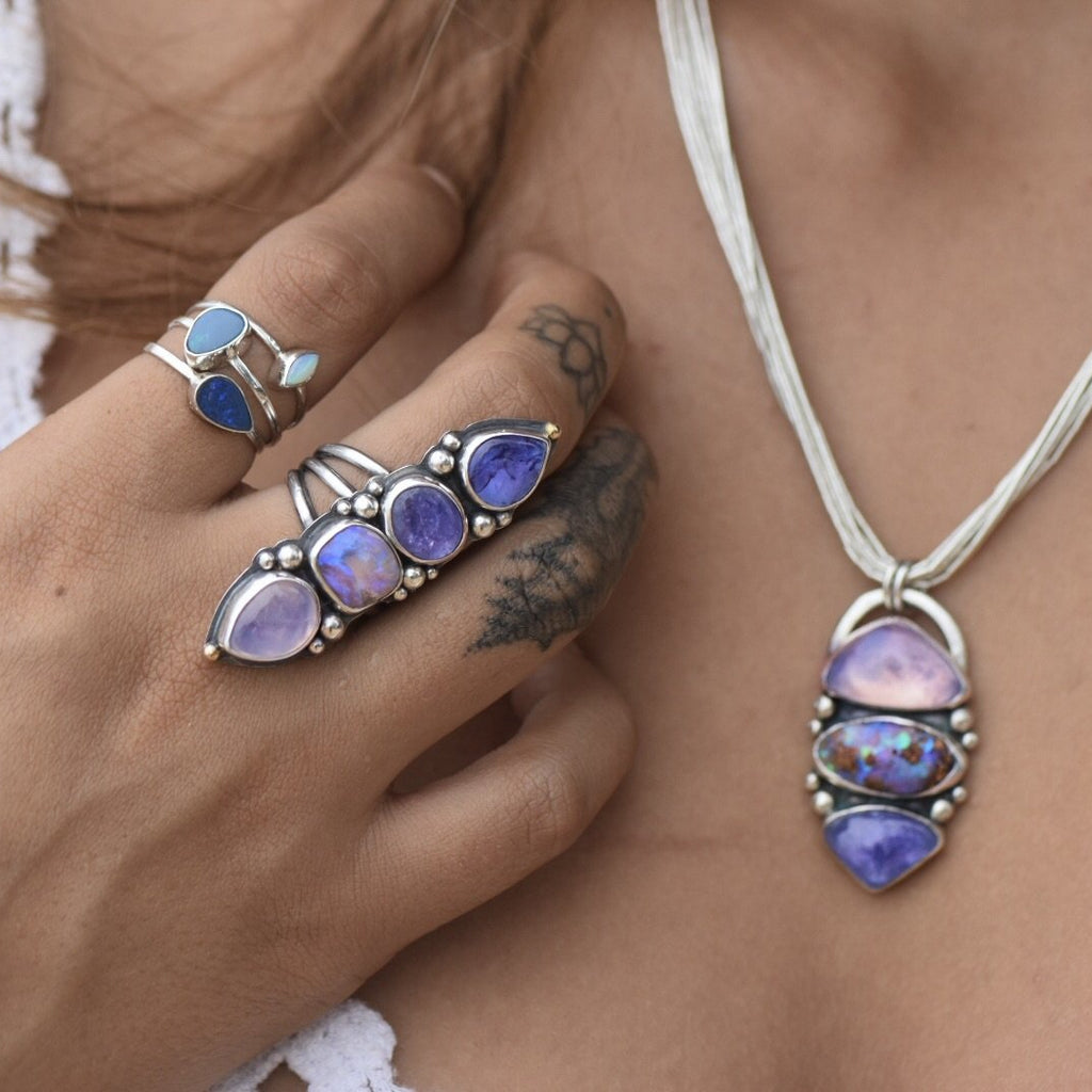 Australian Opal, Tanzanite and lavender quartz Talisman Necklace - Angel Alchemy Jewelry