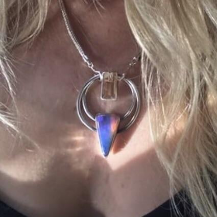 Raw Topaz Necklace with Amazing Australian Purple Opal Silver - Angel Alchemy Jewelry