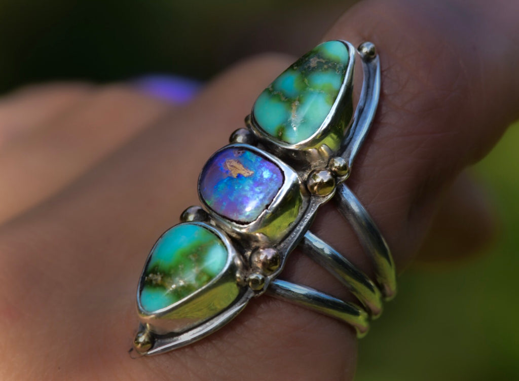 Opal and Sonoran Gold Turquoise Angel alchemy talisman ring with gold details - Angel Alchemy Jewelry