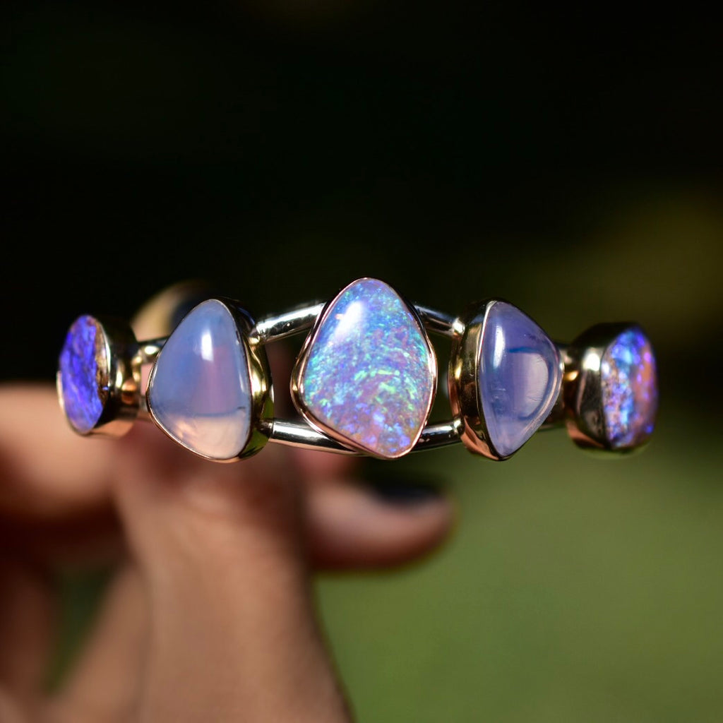 Australian purple Opal and lavender quartz cuff bracelet - Angel Alchemy Jewelry