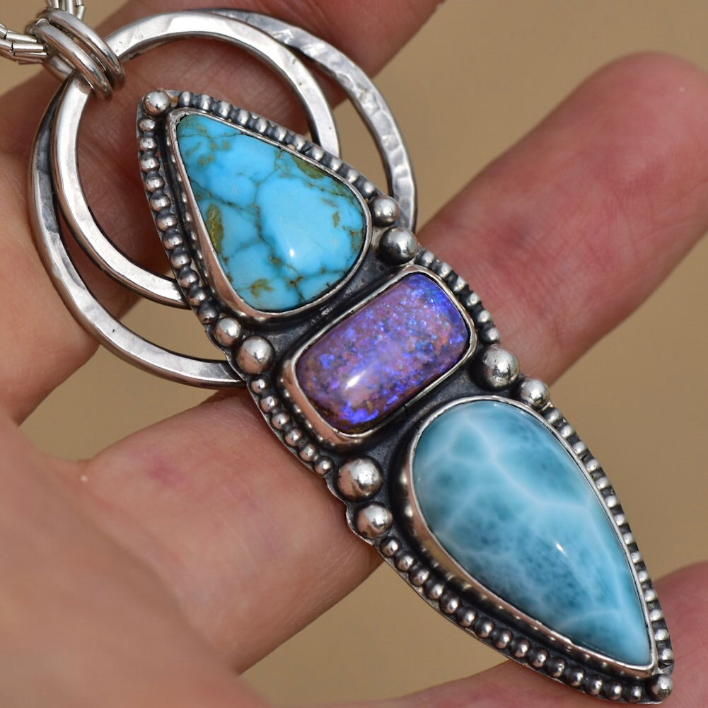Opal Larimar and Turquoise Pendant - Angel Alchemy Jewelry