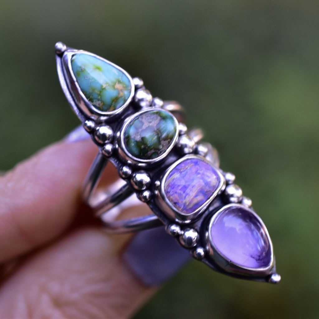 Sonoran gold Turquoise, Australian Opal, and Amethyst Angel Alchemy Talisman Ring Semi Custom - Angel Alchemy Jewelry