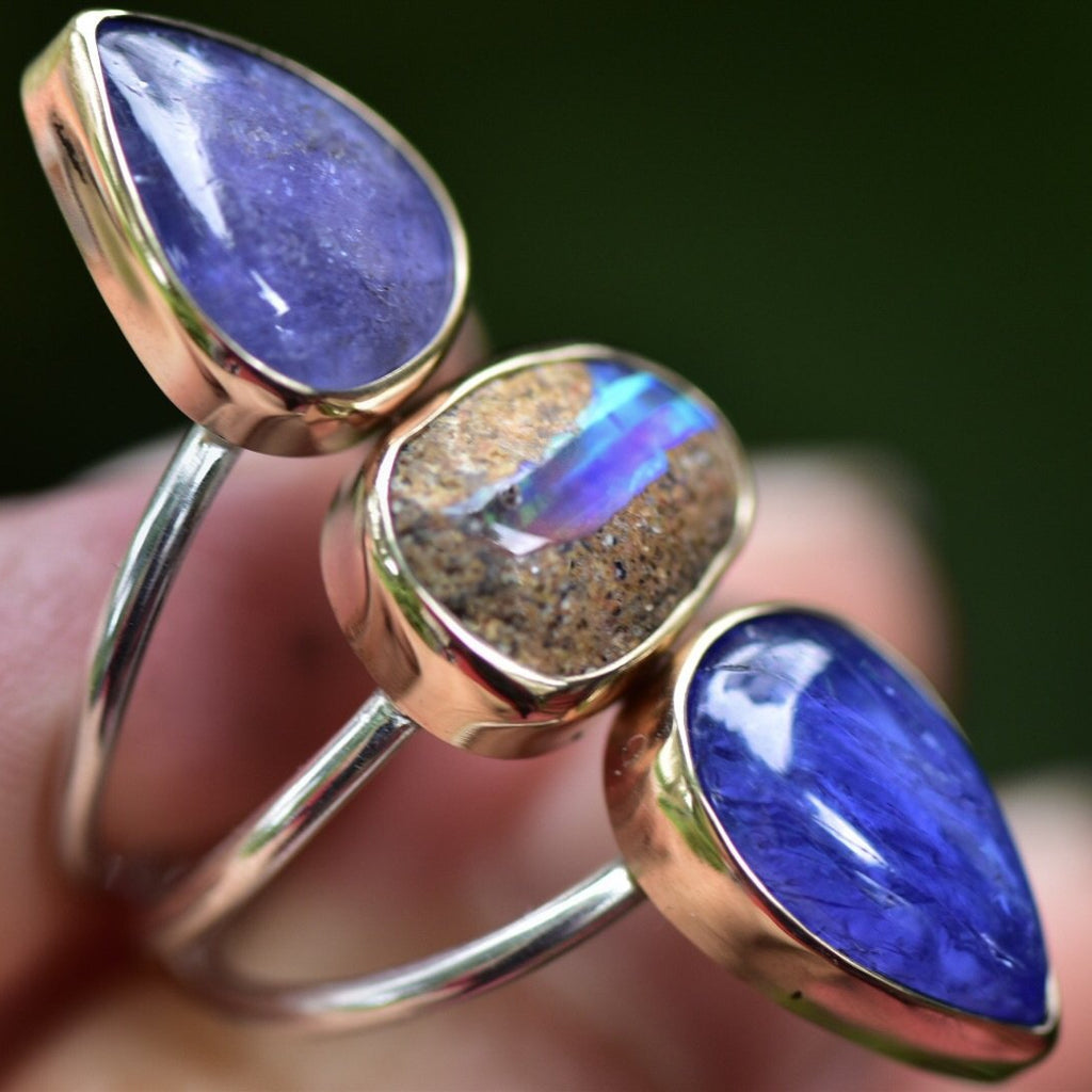 Australian Pipe Opal and Tanzanite Talisman Ring - Angel Alchemy Jewelry